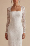 Bodycon Lace Långärmad Blommig Vit Boho-förlovningsklänning