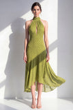 Olive A-linje halterneck chiffon midi-klänning