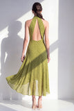 Olive A-linje halterneck chiffon midi-klänning