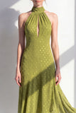 Olive A-linje halterneck chiffon midi-klänning