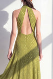 Olive A-linje halterneck chiffon midi-klänning