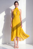 Olive A-linje halterneck chiffon midi-klänning