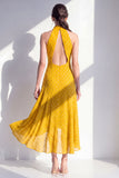 Olive A-linje halterneck chiffon midi-klänning