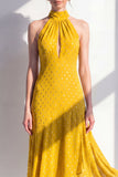 Olive A-linje halterneck chiffon midi-klänning