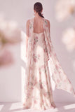 Aprikossjöjungfru Chiffon Spaghetti Straps Maxi blommig klänning med slits