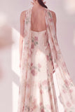 Aprikossjöjungfru Chiffon Spaghetti Straps Maxi blommig klänning med slits