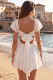 Tiered V Neck Ruffled A Line Little White Dress