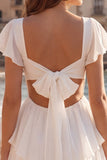 Tiered V Neck Ruffled A Line Little White Dress