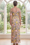 Champagne Illusion halsslida broderad blommig lång brudmorklänning med slits
