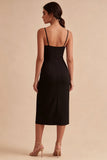 Svart Bodycon midi spaghettiband: formell klänning med slits