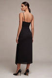 Sheath Ruched Spaghetti Straps midi Black Tie-klänning