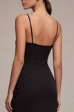 Sheath Ruched Spaghetti Straps midi Black Tie-klänning
