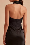 Rygglös halter Midi svart sjöjungfruformell klänning med slits