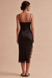 Svart Bodycon Spaghettiband, midi formell klänning med slits