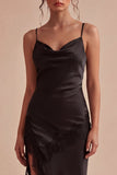 Svart Bodycon Spaghettiband, midi formell klänning med slits