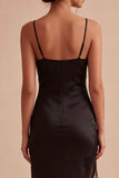 Svart Bodycon Spaghettiband, midi formell klänning med slits