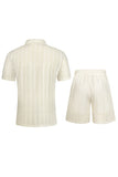 Herrarnas tvådelade stickade sommaroutfits Avslappnade kortärmade kubanska skjortor och shorts set