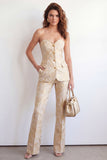 2-delade Golden Sweetheart enkelknäppta jacquard blommiga damdräkter