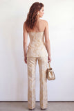 2-delade Golden Sweetheart enkelknäppta jacquard blommiga damdräkter