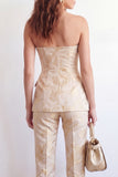 2-delade Golden Sweetheart enkelknäppta jacquard blommiga damdräkter
