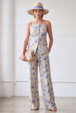 2-delade blå blommiga enkelknäppta jacquard damdräkter