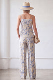 2-delade blå blommiga enkelknäppta jacquard damdräkter