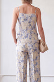 2-delade blå blommiga enkelknäppta jacquard damdräkter