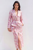 Rosa fuchsia flower satin tvådelad topp-lapel midiklänning med slits