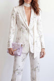 White Peak Lapel tvådelade blommiga enknapps damkostymer