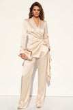 Satin Champagne Peak Lapel 2-delade damkostymer
