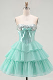 Mint A-Line Sweetheart korsett Chiffon Hemkomstklänning