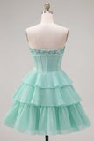 Mint A-Line Sweetheart korsett Chiffon Hemkomstklänning