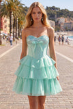 Mint A-Line Sweetheart korsett Chiffon Hemkomstklänning