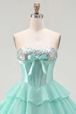 Mint A-Line Sweetheart korsett Chiffon Hemkomstklänning