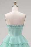 Mint A-Line Sweetheart korsett Chiffon Hemkomstklänning