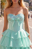 Mint A-Line Sweetheart korsett Chiffon Hemkomstklänning