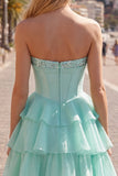 Mint A-Line Sweetheart korsett Chiffon Hemkomstklänning