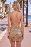 Glittrande guldaxelbandslös paljett-bodycon cocktailklänningar
