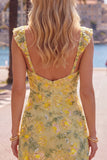 Gul blommig paljettbroderad sweetheart bodycon cocktailklänningar