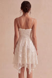 A-Line Ivory Spaghetti-remmar med blommig miniklänning