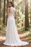 Halter Ivory Lace lång A-linje brudklänning med slits