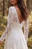 Ivory lace A-linje långärmad brudklänning med slits