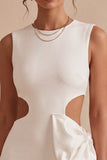 Bodycon utskuren rundhalsad liten vit klänning med rosett