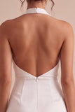 Halter Bodycon med rynkor, rygglös liten vit klänning