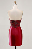 Glittrande Fuchsia Korsett Tight Satin Kort Homecoming Klänning