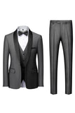Svart Sjal Lapel 3-delad Kostym Herr