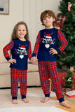 Röd Marinblå Långärmad Rutig Byxor Jul Pyjamas Set