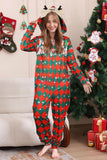 Grön Röd One Piece Snowflake Tryckt Rutig Matchande Familj Pyjamas