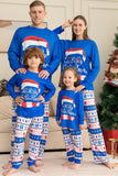 Blå tryckt långärmad julpyjamas set