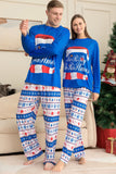 Blå tryckt långärmad julpyjamas set